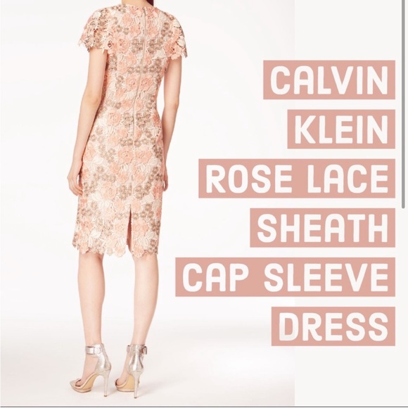 Calvin Klein Floral Lace Sheath Midi Cocktail Formal Dress - Picture 3 of 5